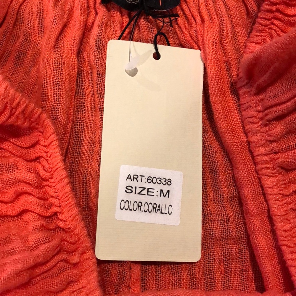Lungo L’Arno Linen Pom Pom Coral Dress Medium NWT - Picture 4 of 6
